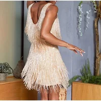 2025 New Sexy Tassel Sequins Feather Mini Dress Women Spaghetti Strap Stitching Dresses Female Elegant Evening Party Club Dress - Image 5