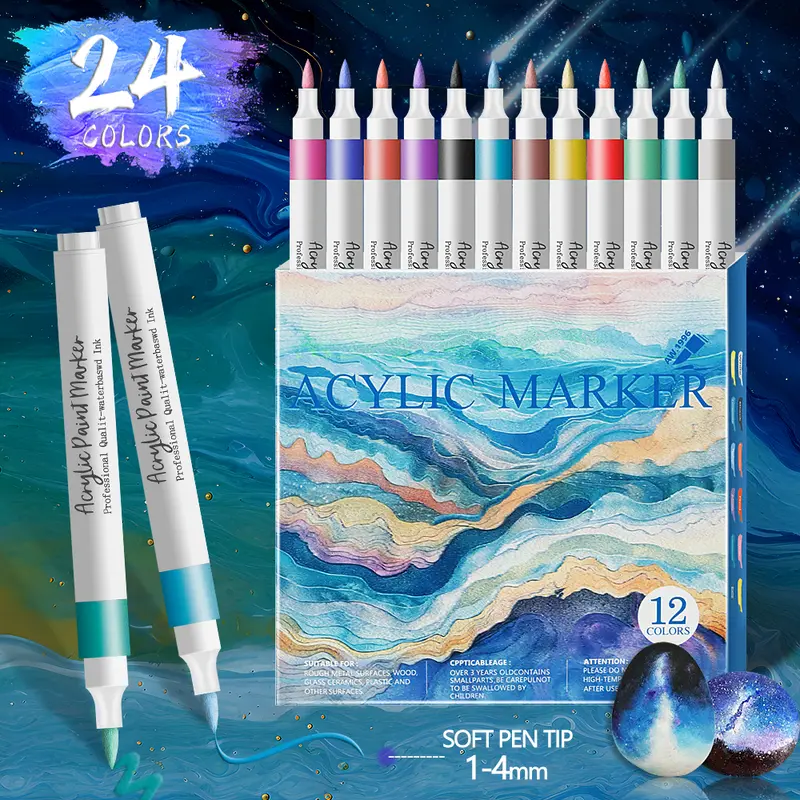 12/24 Colors Soft Headed Different Color Acrylic Marker Pen, Color Art Graffiti Pen, Waterproof, Opaque, Water-Based Soft Headed - Image 3