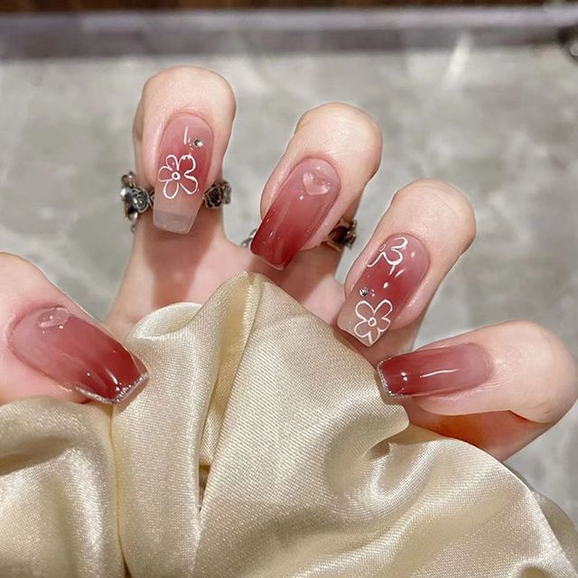 Long Coffin False Nails Red Wine colour Artificial Ballerina Fake Nails With Glue Full Cover Nail Tips Press On Nails