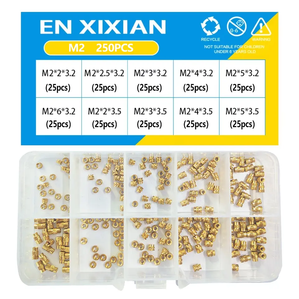 M2 M2.5 M3 M4 M5 M6 Brass Heat Set Insert Nut Hot Melt Knurled Threaded Inserts for 3d Print Embedment Copper Nut Assortment Kit image 11