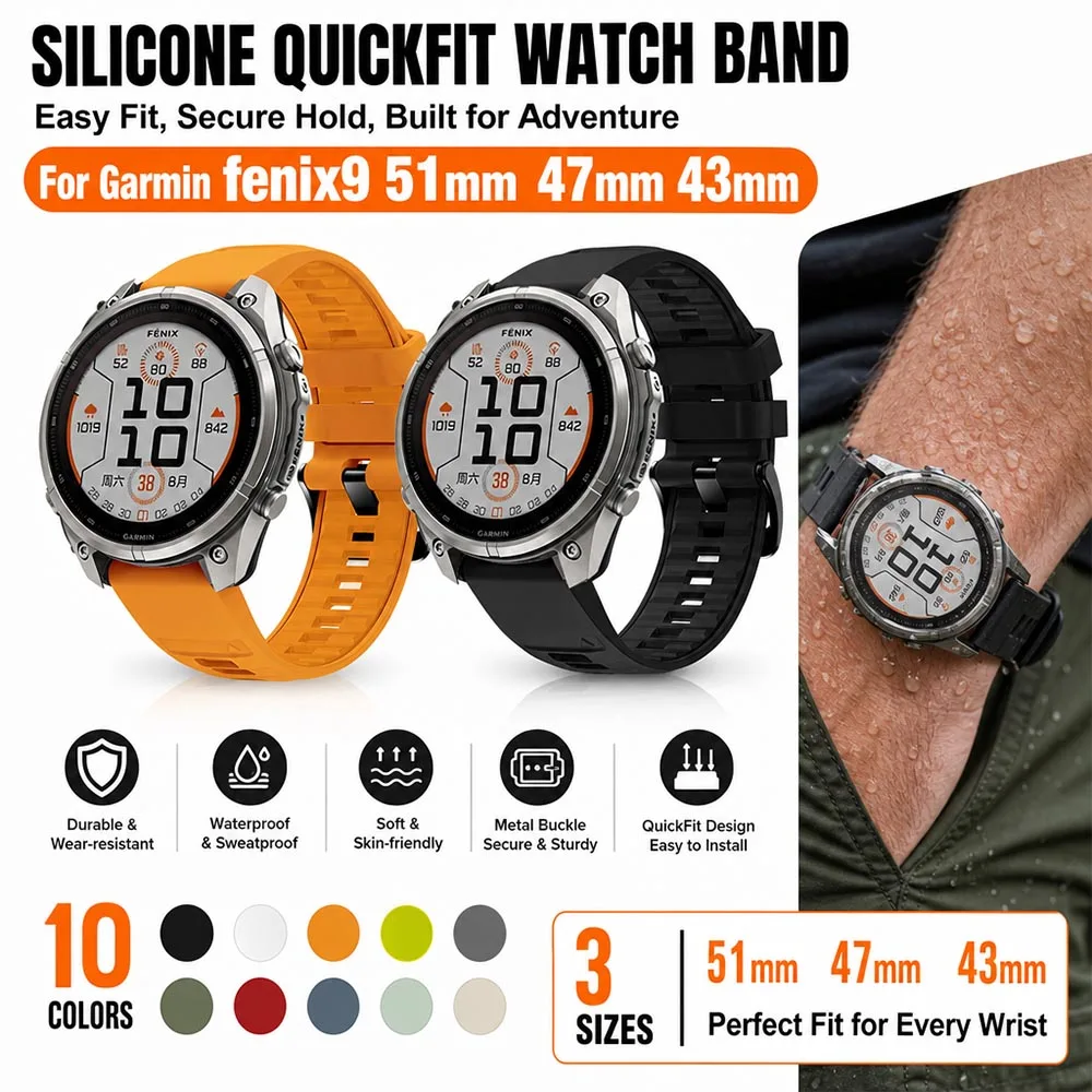Premium Silicone Sports Strap - Adjustable Replacement Band
