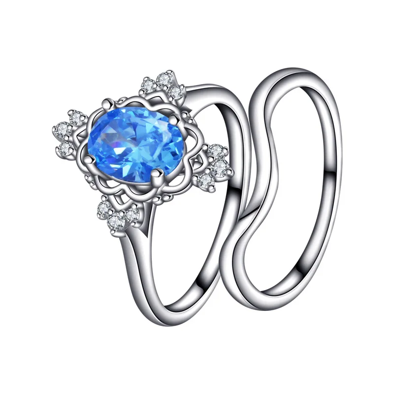 

2023 New S925 Silver European and American Simple Blue Parcel Zircon Diamond Ring Elegant Proposal Ring Couple Jewelry