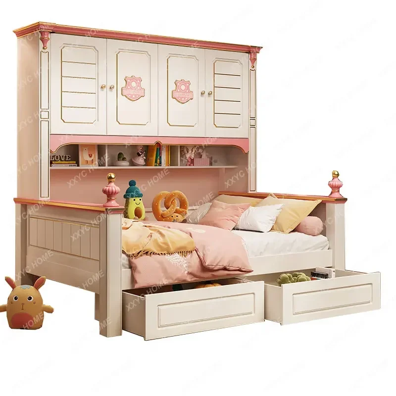 

Children's Girls' Wardrobe Integrated Desk Multifunctional Single 1.2 M Combined High Box Boy Bed 1.5 kids bed