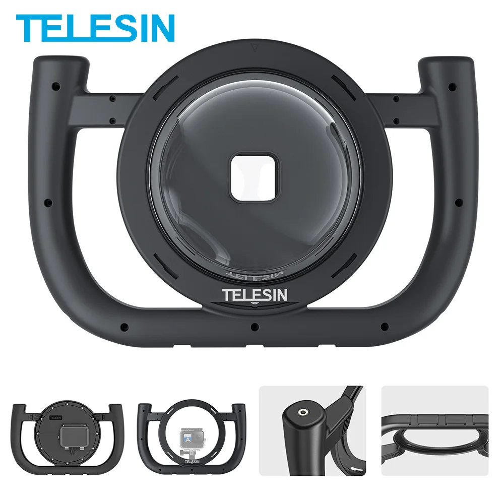 TELESIN Dome Port 30M Waterproof Handheld Housing Case Removable Type Stabilizer With Cold Shoe 1/4 Adapter for GoPro Hero 9 10 |