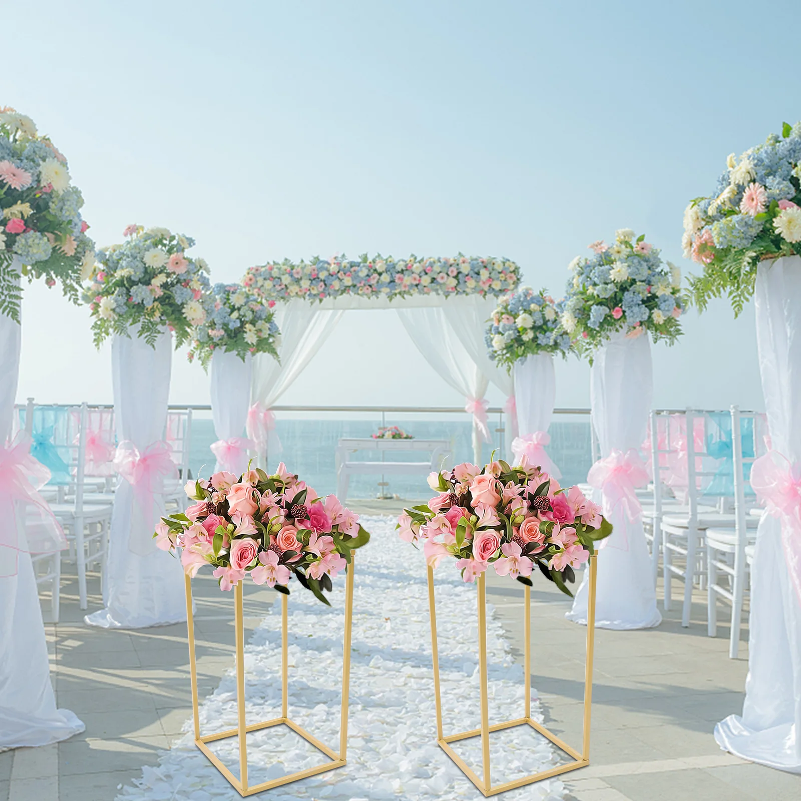 2Pcs Flower Floor Stand Metal Column Floral Stand Flower Vase Display Rack Wedding Party Dinner Centerpiece 22*22*40 cm