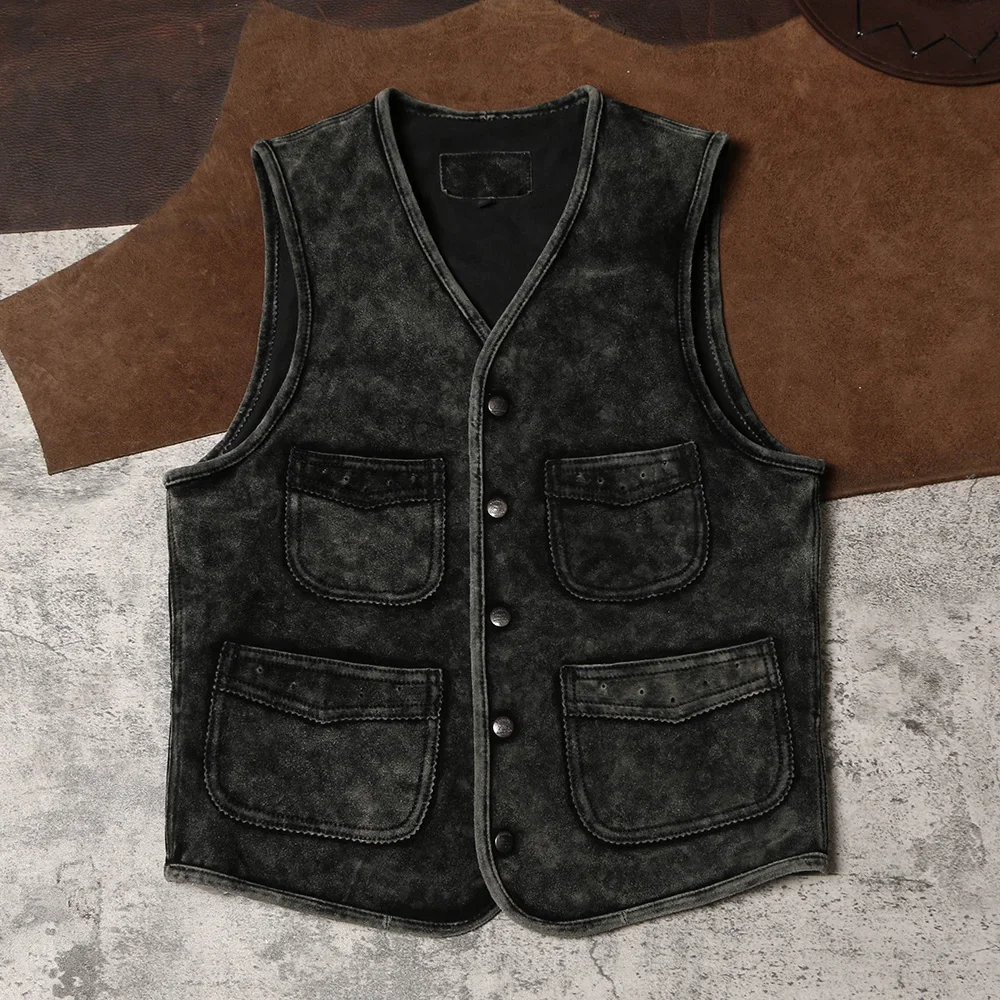 

RL Style Leather Horse Clip Vest Suede Cowhide Leather Men's and Women's Leather Shoulder Clicker Distressed Vest