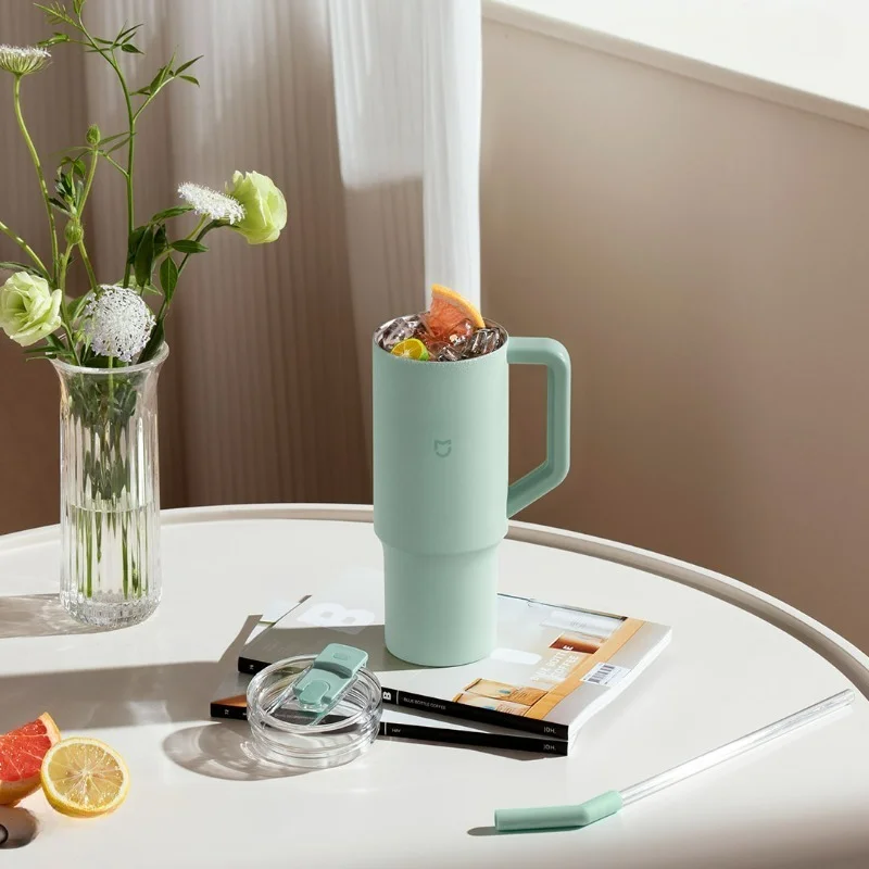 Xiaomi Mijia Straw Cup 316L Stainless Steel Thermos Cup Handle Large Capacity Portable Sports Kettle Car Travel