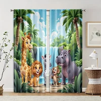 2pcs, Contemporary Curtains Jungle Safari Polyester Woven (without rod) Festive for Living Room, Bedroom, Kitchen, Dining 2