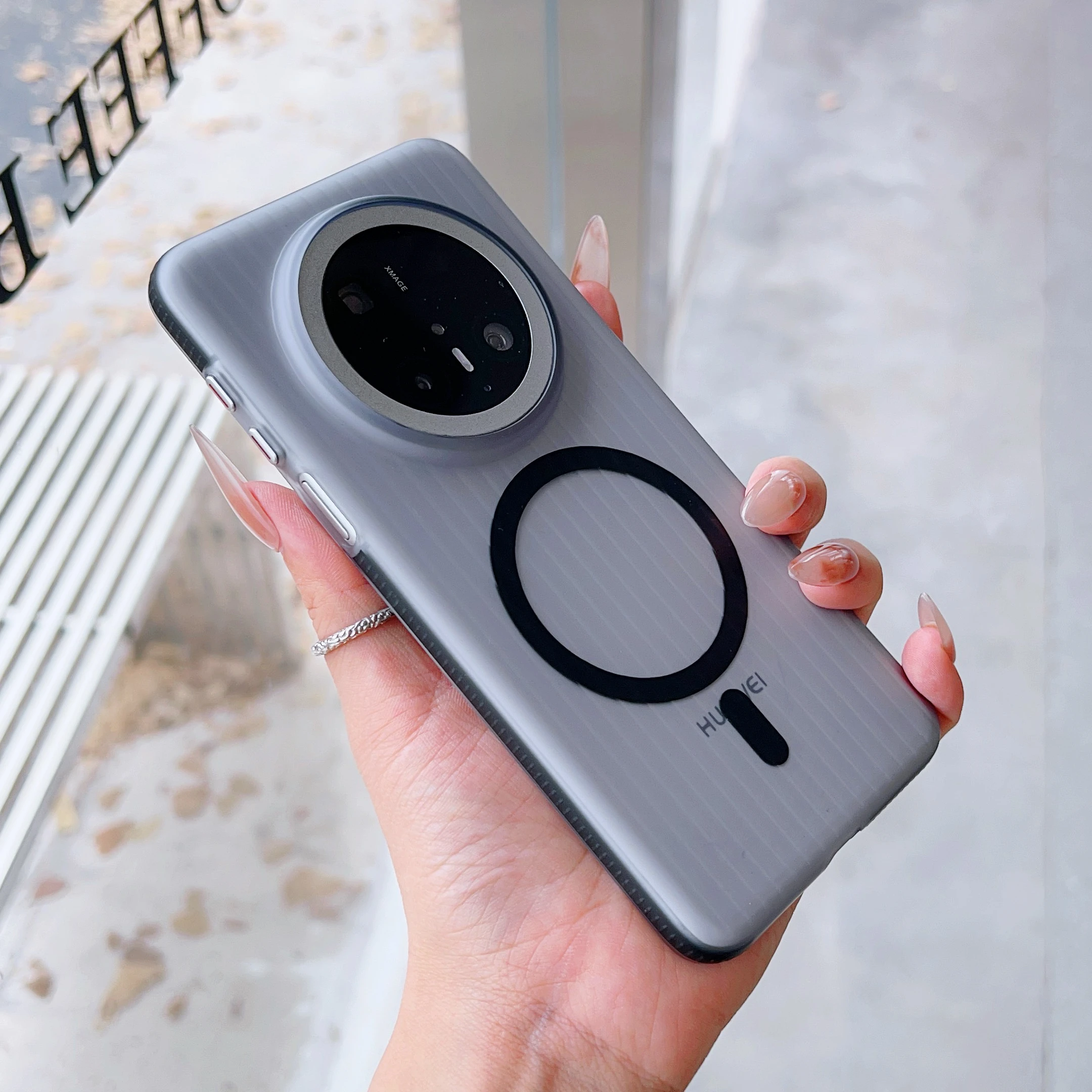 Magnetic Transparent Frosted Stripe Case with Corrugated Design