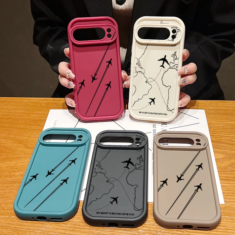 Airplane Route Pattern Soft TPU Silicone Phone Case - Solid Color Back Cover