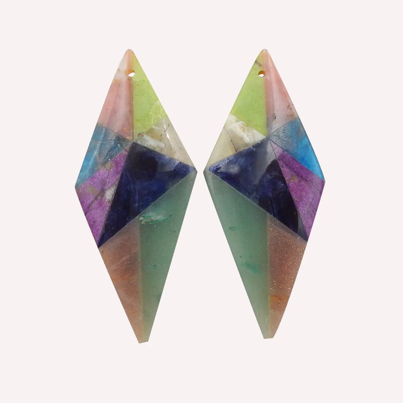 Natural Stone Pink Opal Serpentine Blue Apatite Sodalite Green Aventurine Intarsia Earrings Accessories For Women 55x23x5mm 14g