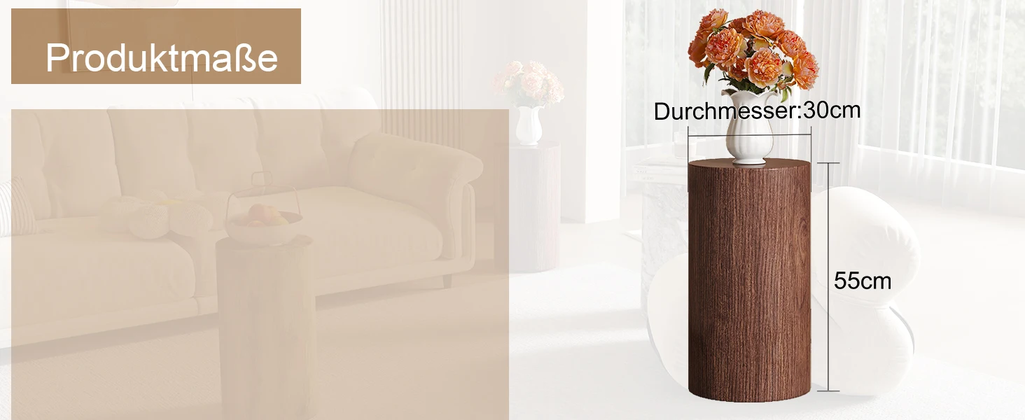 Eleganter runder Couchtisch aus Walnussholz-MDF – moderne Wohnzimmerdekoration mit minimalistischem Design. Kann als kleiner Beistelltisch verwendet werden – Detail 12