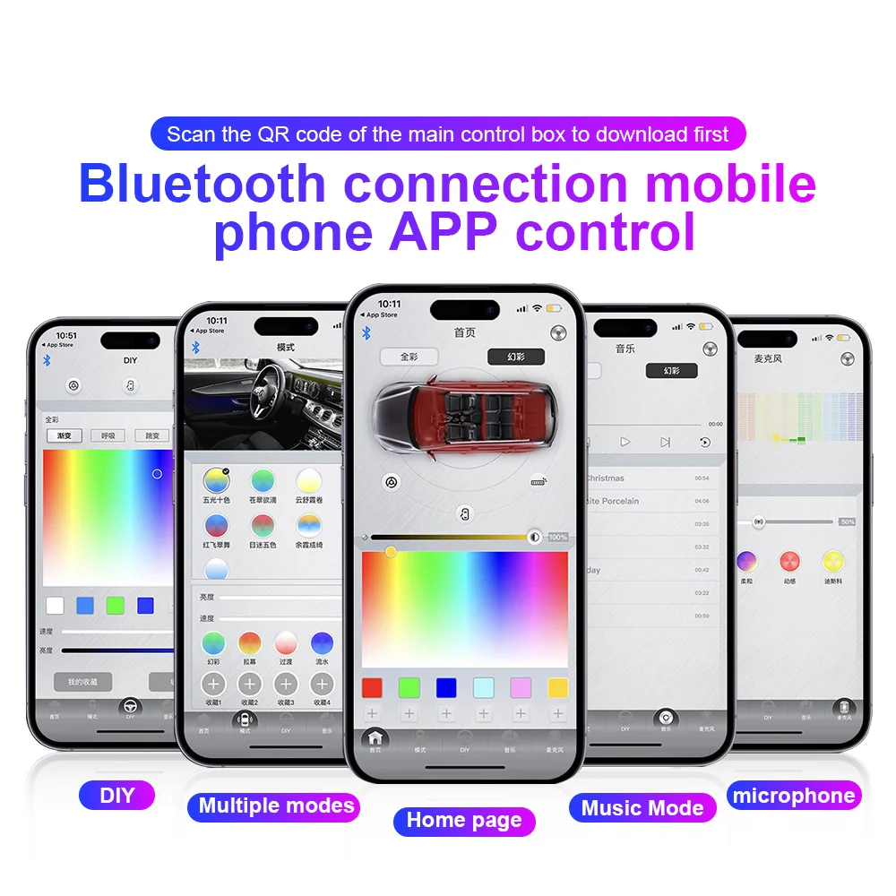 35CM/75CM/110CM Led Acrylic Light Bar Door/Stoarge Light Control Box For Full Streamer Rainbow Car Ambient Light For Replacement