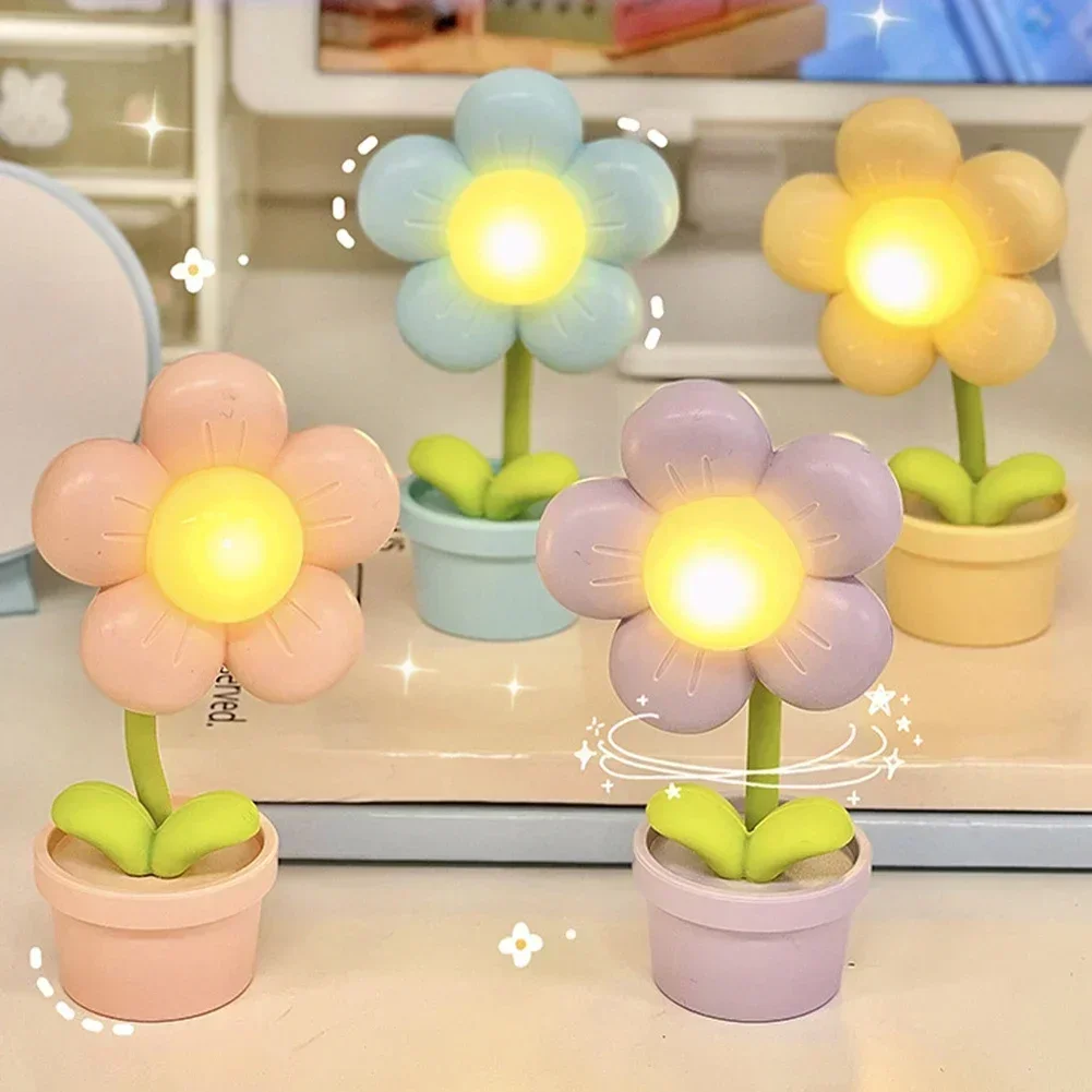 Mini LED Flower Night Light Cute Small Table Lamp Desktop Ornament Bedside Bedroom Ambient Lights Children Toy Kids Holiday Gift