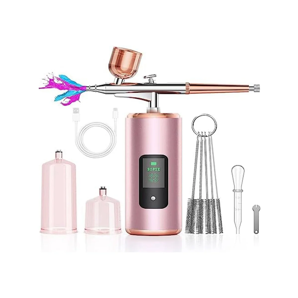 

Airbrush Kit with Compressor, Cordless AirBrush Set with LED Display, 36 PSI High Pressure Portable AirBrush for Model