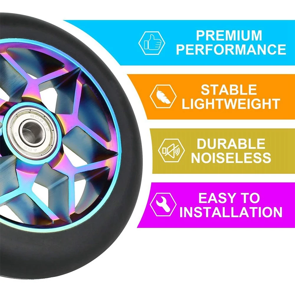 2 Pcs Scooter Accessories 110mm Scooter Wheels Colorful Pu Wheels Thick Stunt Car with Bearings