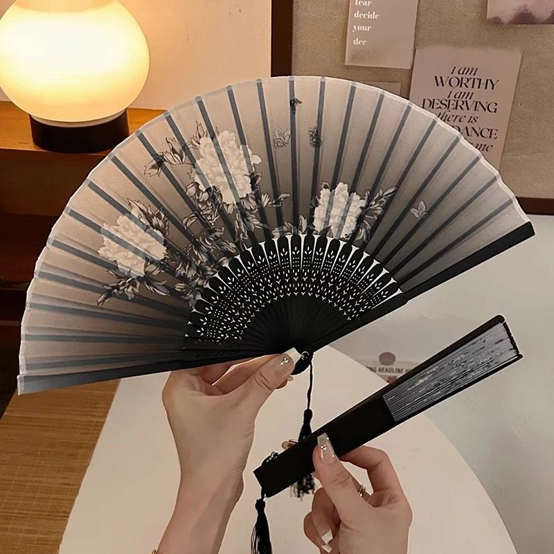 Description Picture 3 of itemVintage Silk Folding Hand Fan Chinese Japanese Bamboo Fans Craft Gifts Women Dance Performance Props Home Decoration Ornaments
