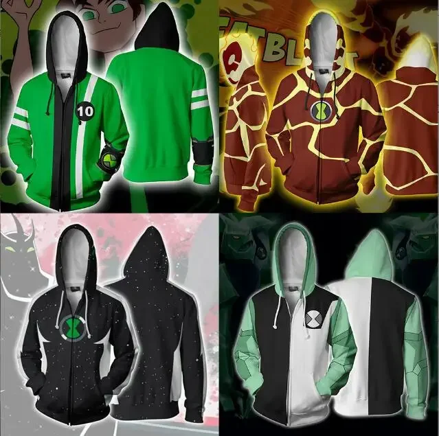 

Ben10 Alien Force Hoodie Halloween Cosplay Costume Boys Girls Kids Adult 3D Print Long Sleeve Hooded Jacket Zipper Sweatshirt
