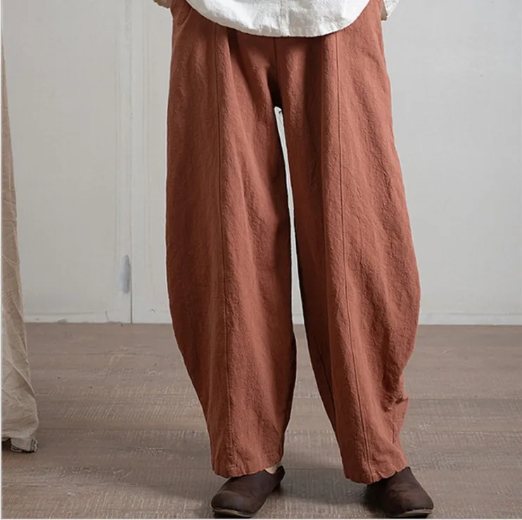 Women Loose Spring Spring Solid Color Linen Pants Female Vintage Elastic Waist Pants Ladies 2022 Fall Flax Trousers FT230 pants Pants & Capris