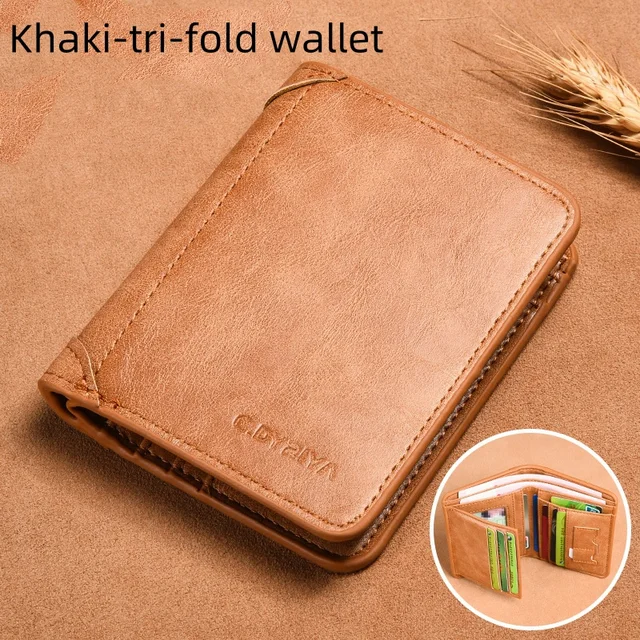 Classic Vintage Wallet Men Short Card Holder Wallet Multifunctional Vertical Tri-fold Wallet Thin Driver's License Storage Bag 5