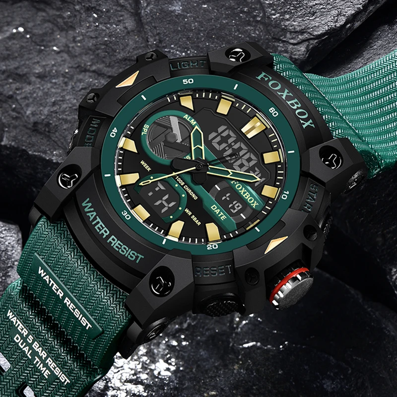 New Original FOXBOX Men Watch Fashion Military Analog Digital Watches For Men Top Brand Luxury Waterproof Quartz Wristwatch Men