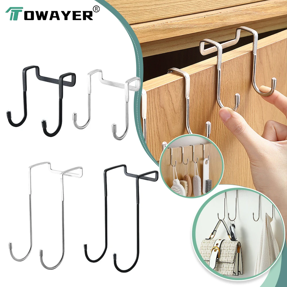 

304 Stainless Steel Double S-Shape Hook Free Punching Cabinet Door Back Type Coat Towel Storage Hanger for Kitchen Bathroom