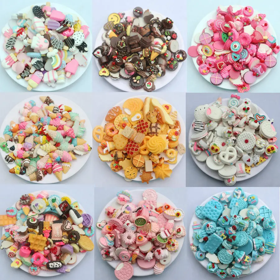 

30pcs Slime Mix Nail Charms Decorations Resin Food Series Nail Art DIY Craft Bread/Biscuits/Doughnut Shaped Nail Accessories