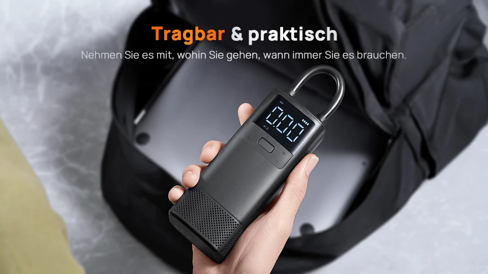 70mai Tragbarer Auto-Luftkompressor schwarz TP05 12V Wiederaufladbare  Batterie 2500mAh Digitaler Reifenfüller LED-Lampe Für Fahrrad/