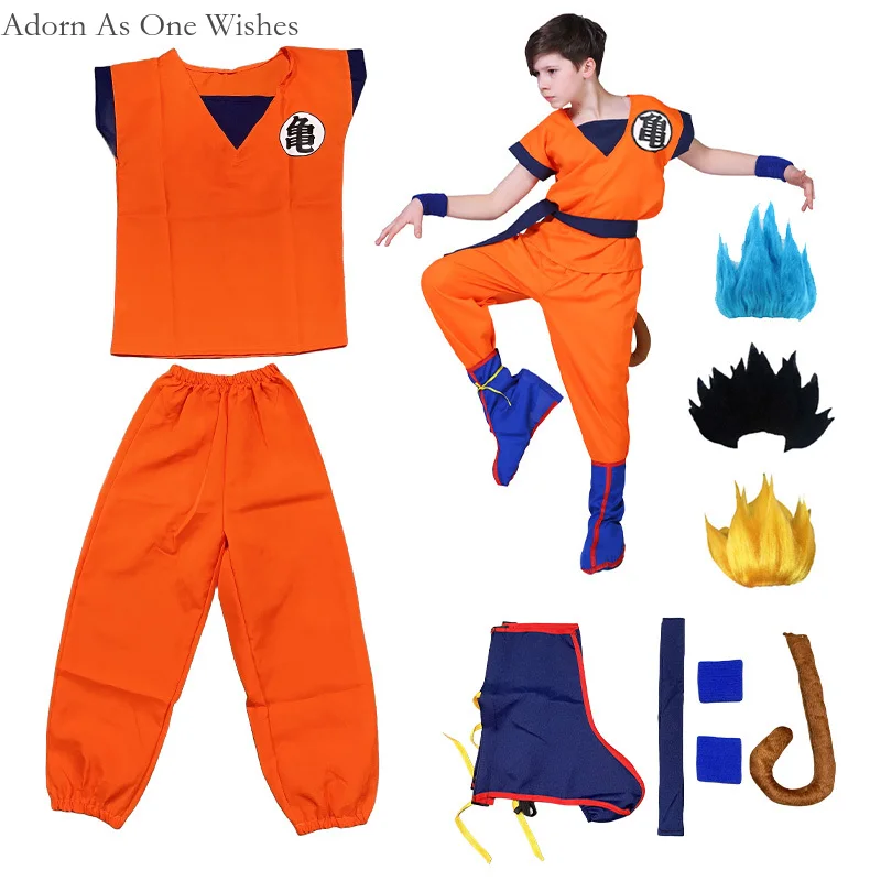 

Kids Adult Anime Son Goku Cosplay Costume Superhero Uniform Wig Halloween Carnival Party Clothes For Man Woman