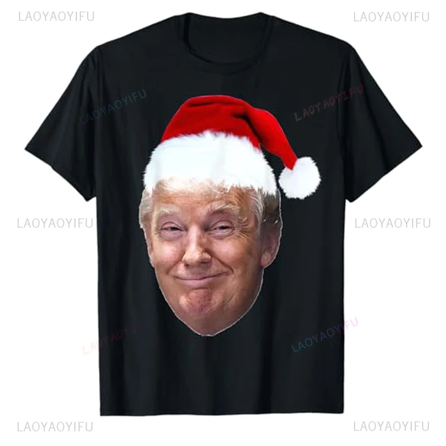 New Arrival Donald Trump Christmas Funny MAGA Santa Hat Mens T-Shirt Fashion Daddy Husband Xmas Costume Short Sleeve Loose Tees 1