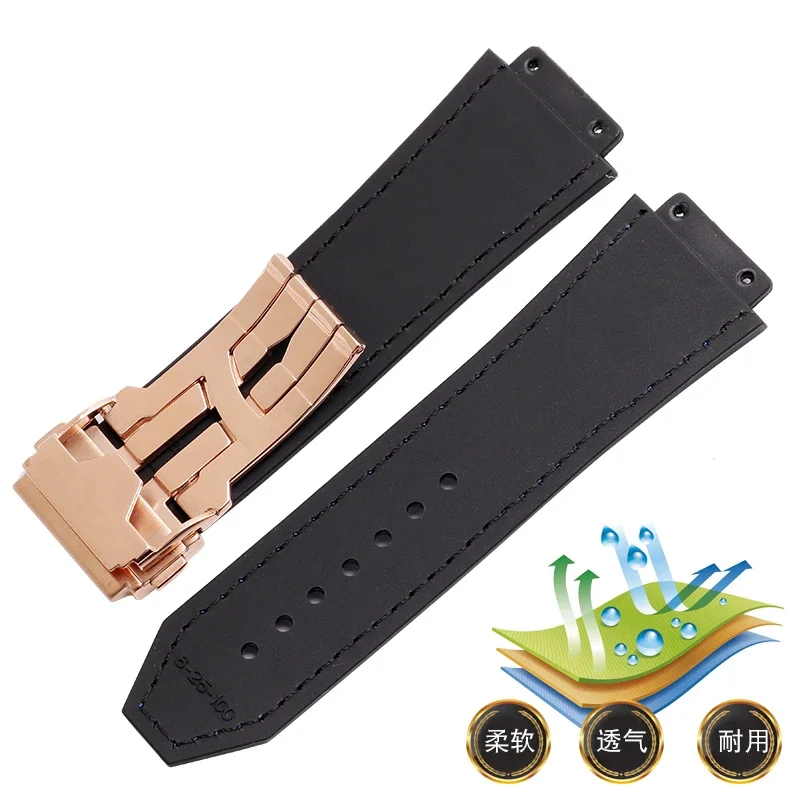 Premium Genuine Leather & Silicone Watch Strap, 25mm - 19mm,