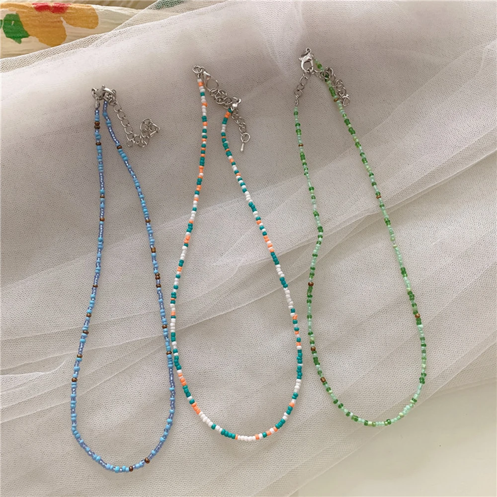 Böhmen einfache Rocailles Strang Choker Halskette String Kragen Charme bunt hand gefertigt für Frauen 2024 Modeschmuck Geschenke – Detail 3