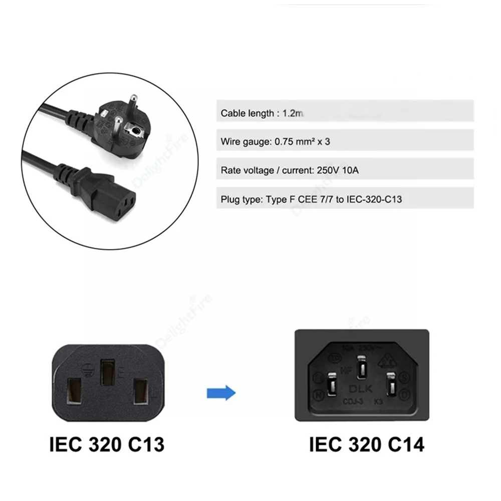 Universal 1.2M AC Power Cable Cord with 3-Prong Plug for Electronics and Appliances