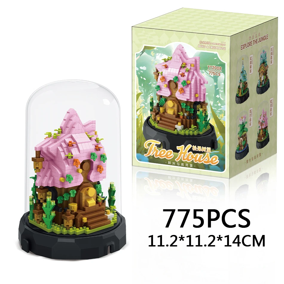 아이디어 디스플레이 스탠드 마이크로 블록 꽃 나무 집 건설 빌딩 벽돌 연꽃 소나무 Pinecone 장난감 Collcetion 어린이 선물 용품