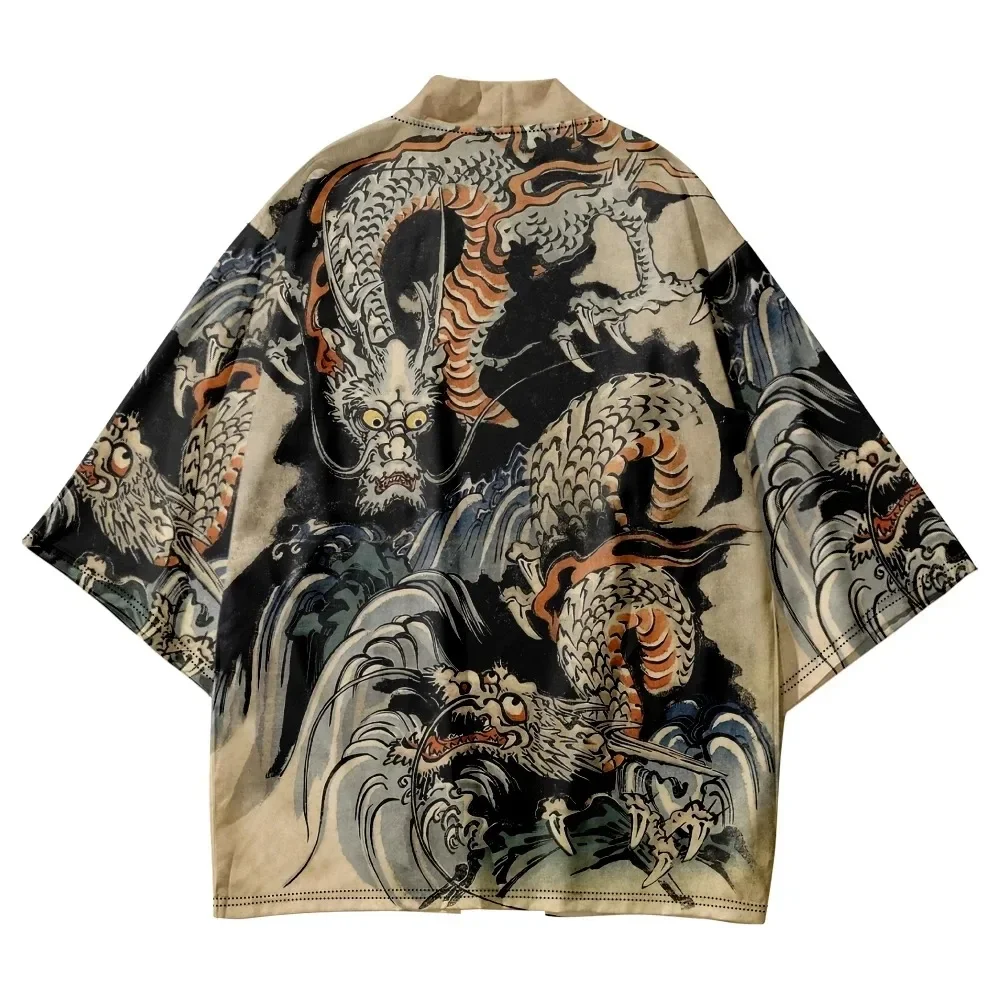 Japanese Kimono Traditional Samurai Kimono Men Japanese Anime Dragon Print Cosplay Haori Female Women Cardigan Yukata Shirt Summer Robe