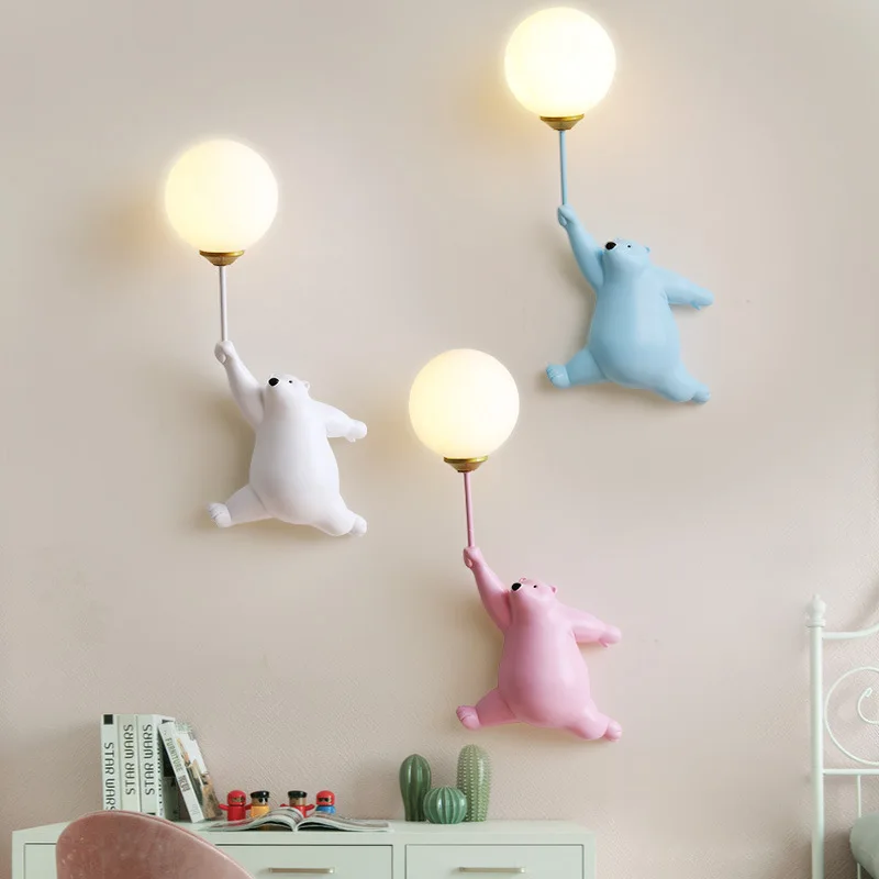 

LED Resin Bear Wall Lamp for Boys Girls Bedroom Decorative Lighting Fixtures Eye Protection Study Reading Wall Hanging Lamps