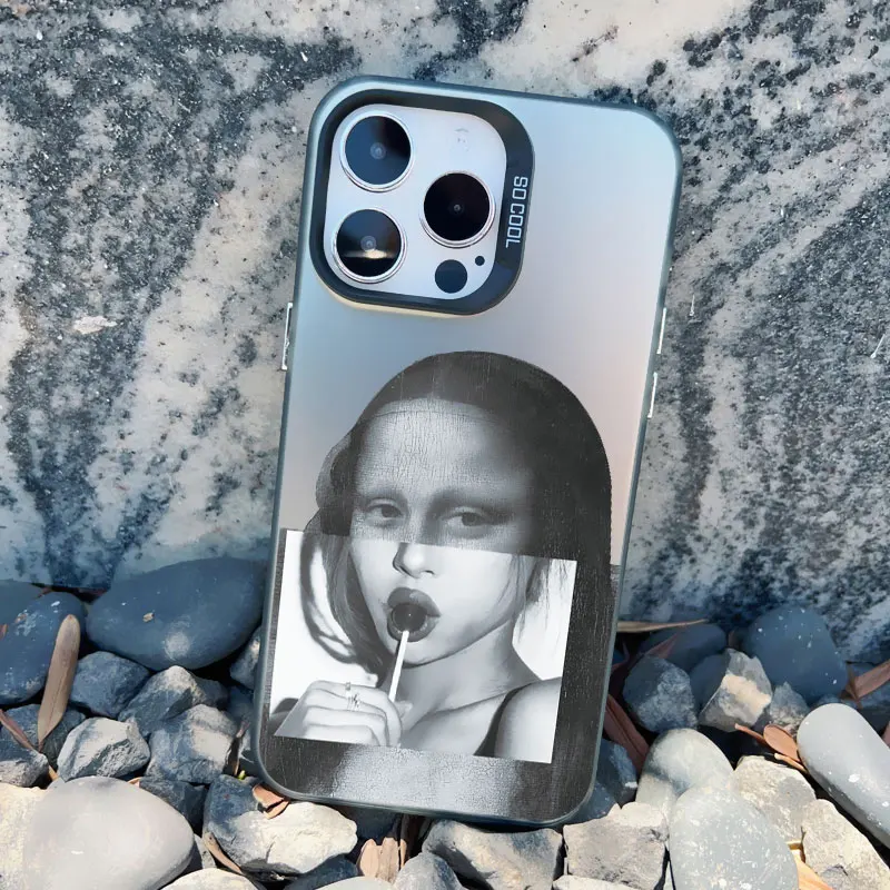 Artistic Aesthetic Phone Case - Shockproof Matte Laser Cover with David and Mona Lisa Design