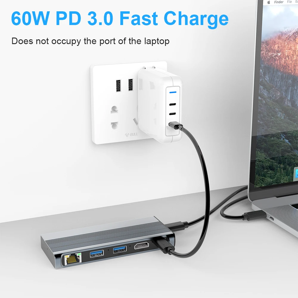 6 in 1 M2 NVME NGFF SSD Enclosure USB Adapter USB 3.1 Gen 2 10Gbps SSD Reader with HD 4K 1000M LAN PD100W HUB NVMe Case