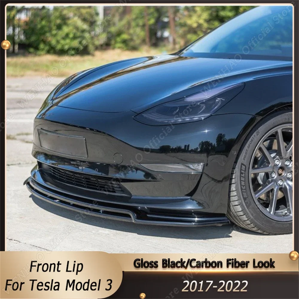 

3Pcs Car Front Bumper Lip Deflector Lips Body Kit Spoiler Splitter Diffuser Protector Guard For Tesla Model 3 Maxton Segmented