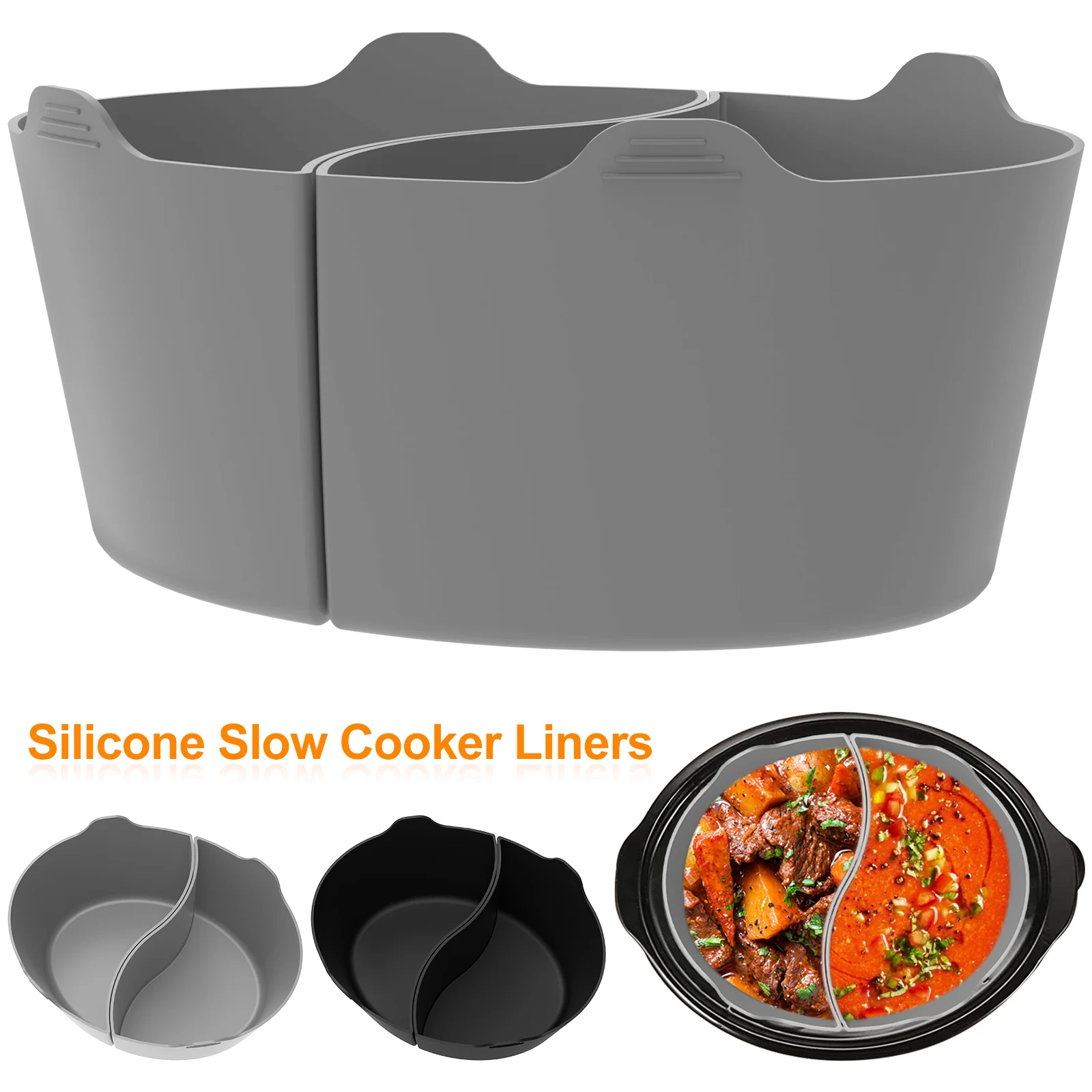 2 Pcs Slow Cooker Divider Padded Silicone 6 QT Pot Leakproof Slow Cooker  Accessories Heat Resistant Dishwasher Safe Cooking Pot