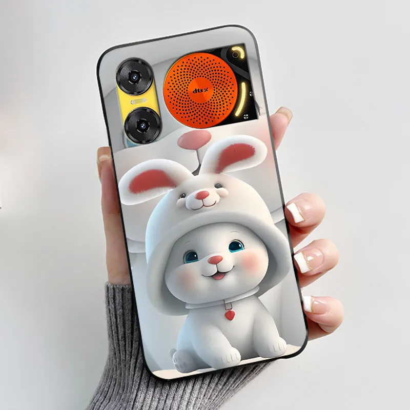 Cute Rabbit Black Silicone Phone Case, Soft TPU Cover