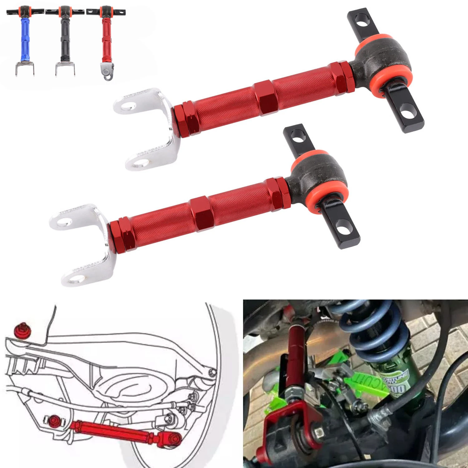 1Pair Alloy Steel Adjustable Rear Control Camber Arms for 01 05 Honda
