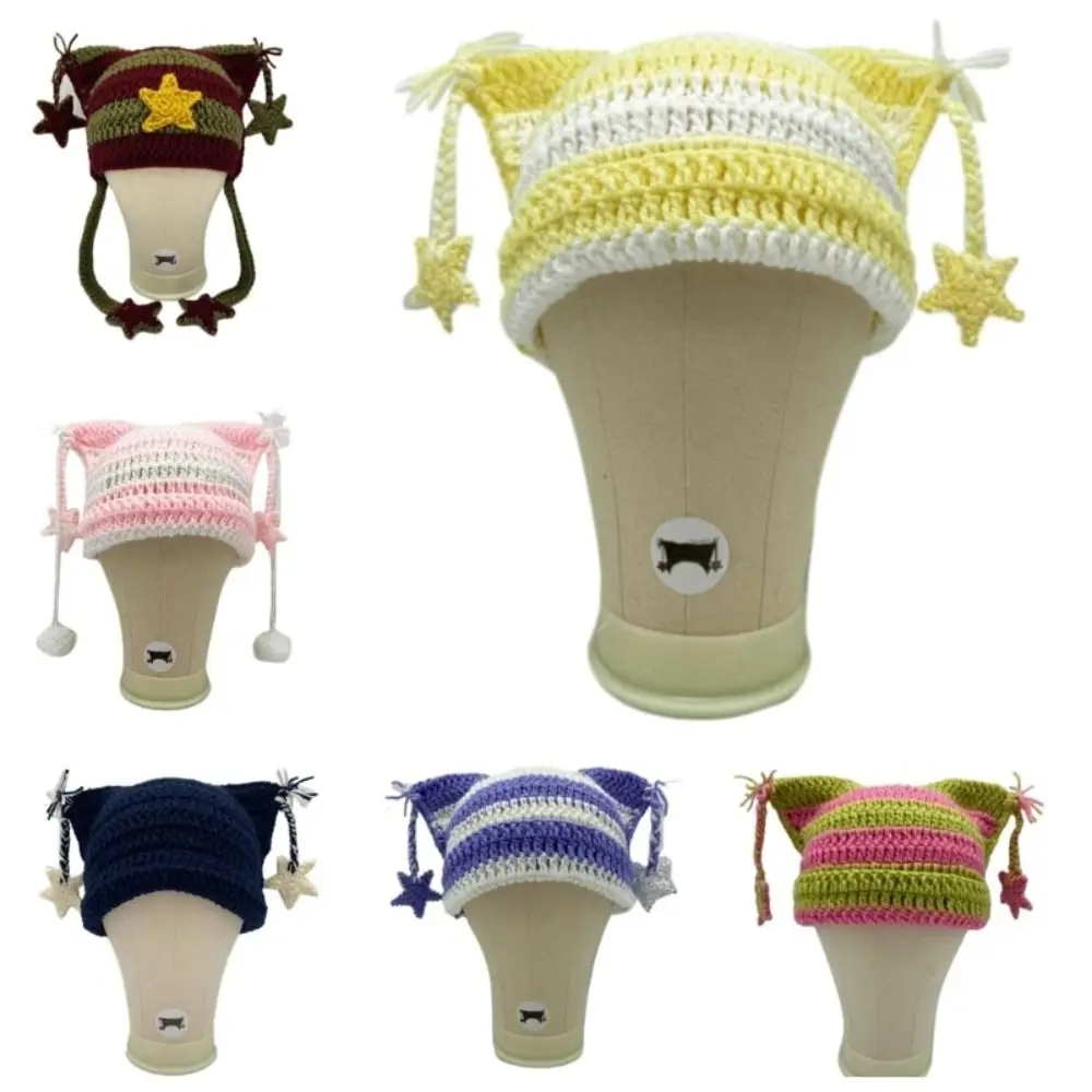 

Cat Ear Shape Knitted Cat Ear Hat Warmer Y2K Handmade Winter Hat Gift Headwear Cycling Hat Adults Teens