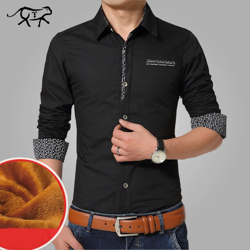 Brand Autumn Winter Casual Shirt Men Warm Dress Shirts Thick Formal Plus Size Long sleeve M-5XL