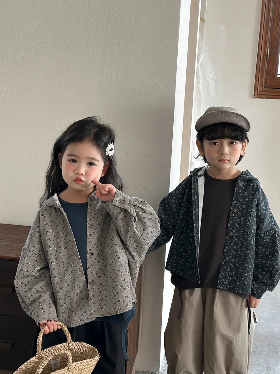 아동복 키즈 캐주얼 자켓 2026 봄 신상 플로럴 후드 자켓 남아 여아 레트로 키즈 긴팔 가디건 자켓