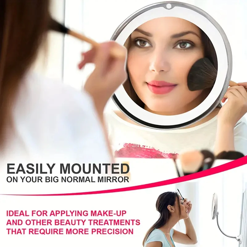 Makeup Mirror Magnifying Mirror Flexible Gooseneck LED Light 10X Suction Cup Bright Diffused Light 360 Degree Swivel