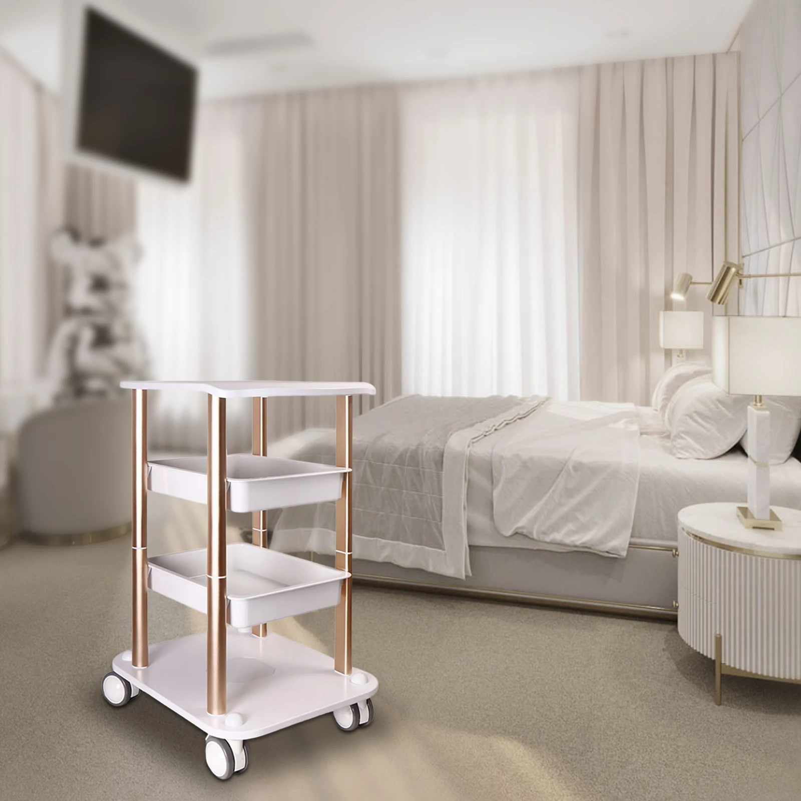 stand computer cpu tower pc holder wheels mobile cart shelf carrier host machine desk mainframe caster rolling carpet floor rack 4-Layer Beauty Salon Trolley Stand Mobile 360° Rotating Wheel Cart Multi-functional Rack For Beauty SPA Cavitation Machine 150kg