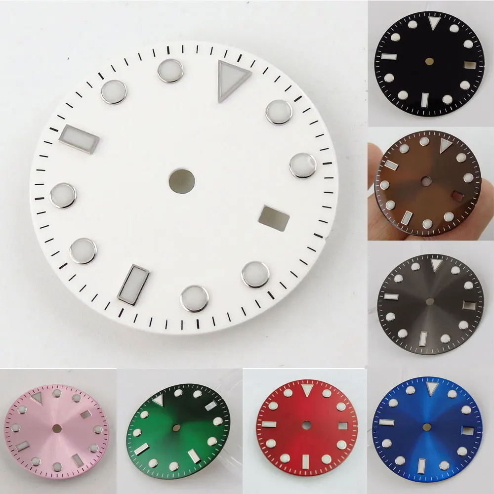 

28.5mm/29mm Watch Dial For Miyota 8215 821A 8205 Mingzhu2813 ETA 2824 PT5000 Blue Lume Date Window Black/White/Blue/Red/Green