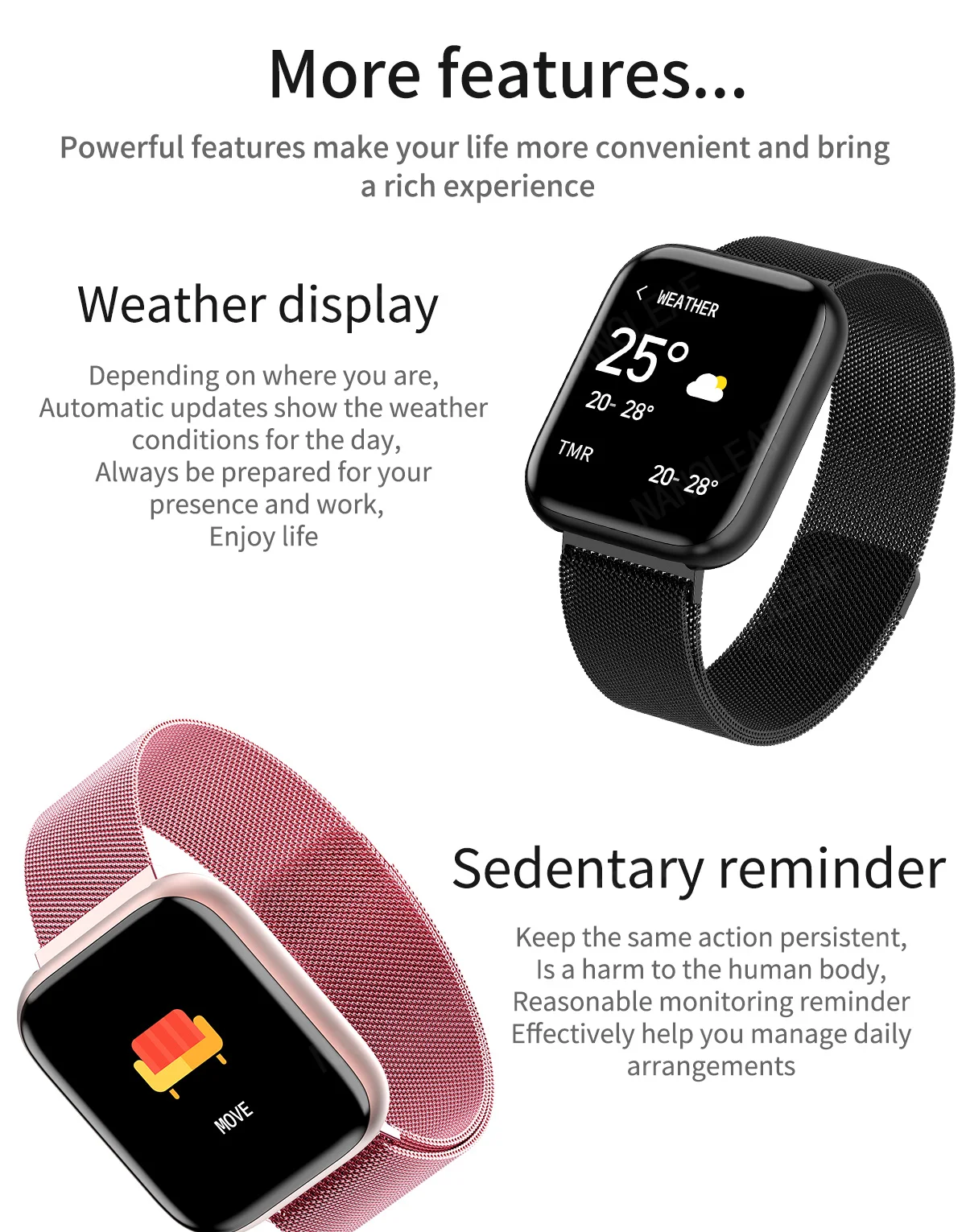 Smart Watch for Android with Full Touch Screen Heart Rate Monitor Pedometer Waterproof Fitness Tracker Health Digital Wristwatch