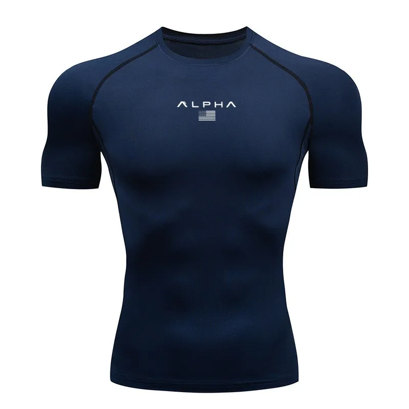 T-shirt compressive da uomo, abbigliamento sportivo estivo, magliette da corsa elastiche ad asciugatura rapida, top sportivi, felpe sportive e fitness - immagine 2